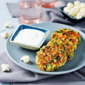 CAULIFLOWER, PEA and PARMESAN FRITTERS